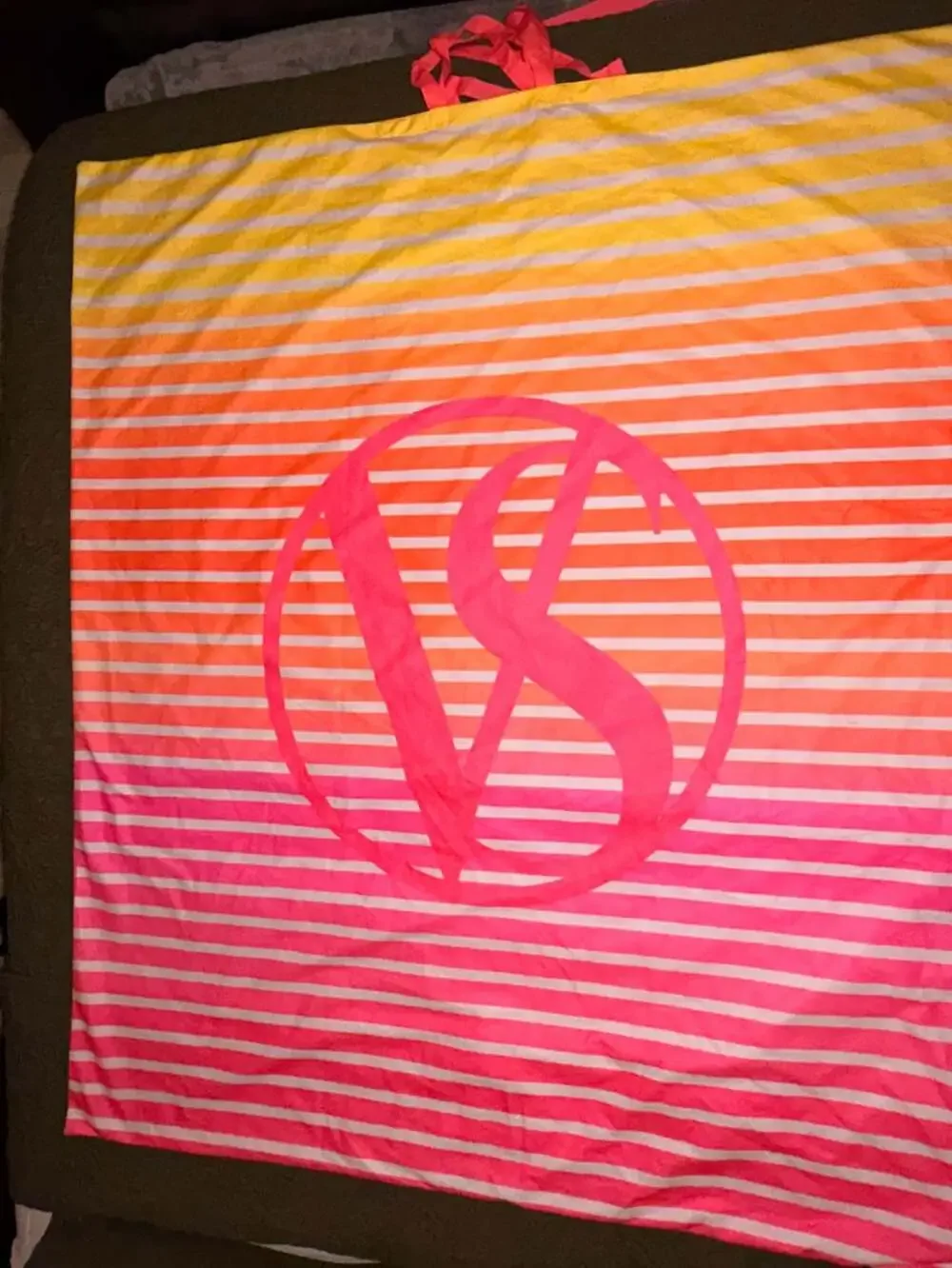 Victoria's Secret Pink Yellow and Orange Striped Roll Up Beach Blanket Towel